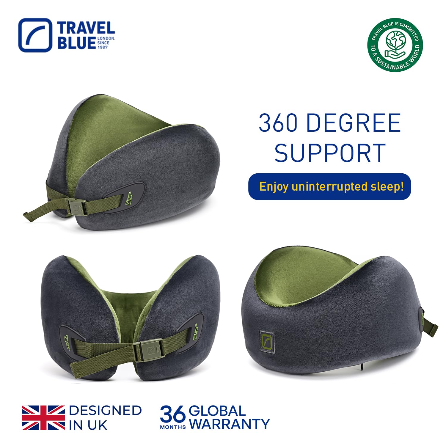 Travel Blue Infinity - Cuscino cervicale ergonomico in memory foam con supporto a 360°, per un sonno indisturbato, materiale lussuoso e ipoallergenico
