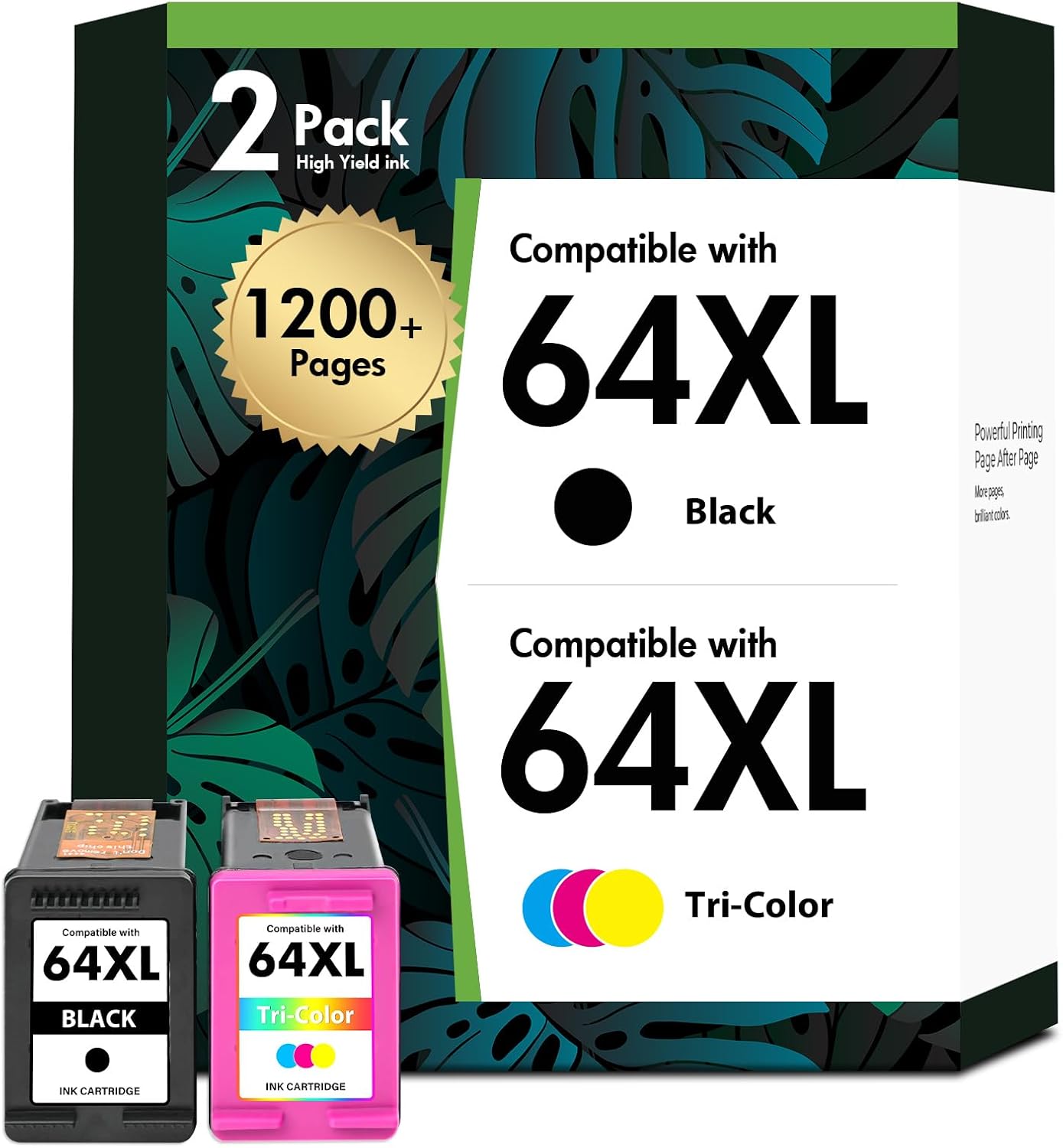 64XL 64 Black and Color Ink Cartridge Combo Pack Envy 7855 7900e for HP Printers Envy Photo 7855 7858 7155 7800 Inspire 7900e Series 7200e 7255e Tango 64 XL (2-Pack,Black,Tri-Color)
