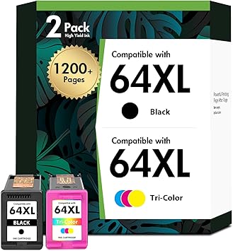 64XL 64 Black and Color Ink Cartridge Combo Pack Envy 7855 7900e for HP Printers Envy Photo 7855 7858 7155 7800 Inspire 7900e Series 7200e 7255e Tango 64 XL 2-Pack,Black,Tri-Color