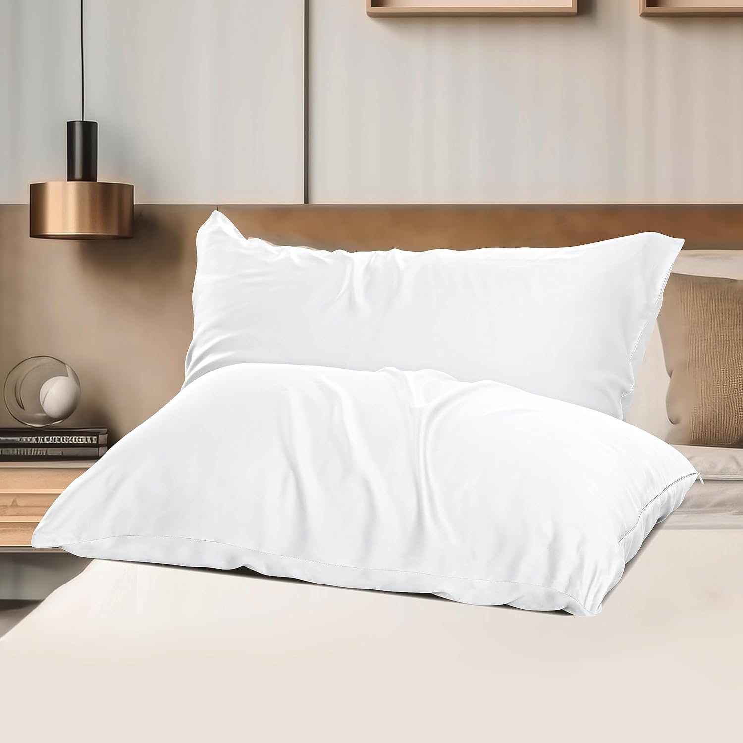 4 Pack Cooling Pillowcases for Hot Sleepers & Night Sweats, 400 TC Bamboo Viscose Pillow Protectors, Zippered Pillow Cases Queen Size, Breathable Silky Soft Pillow Covers, White, 20x30