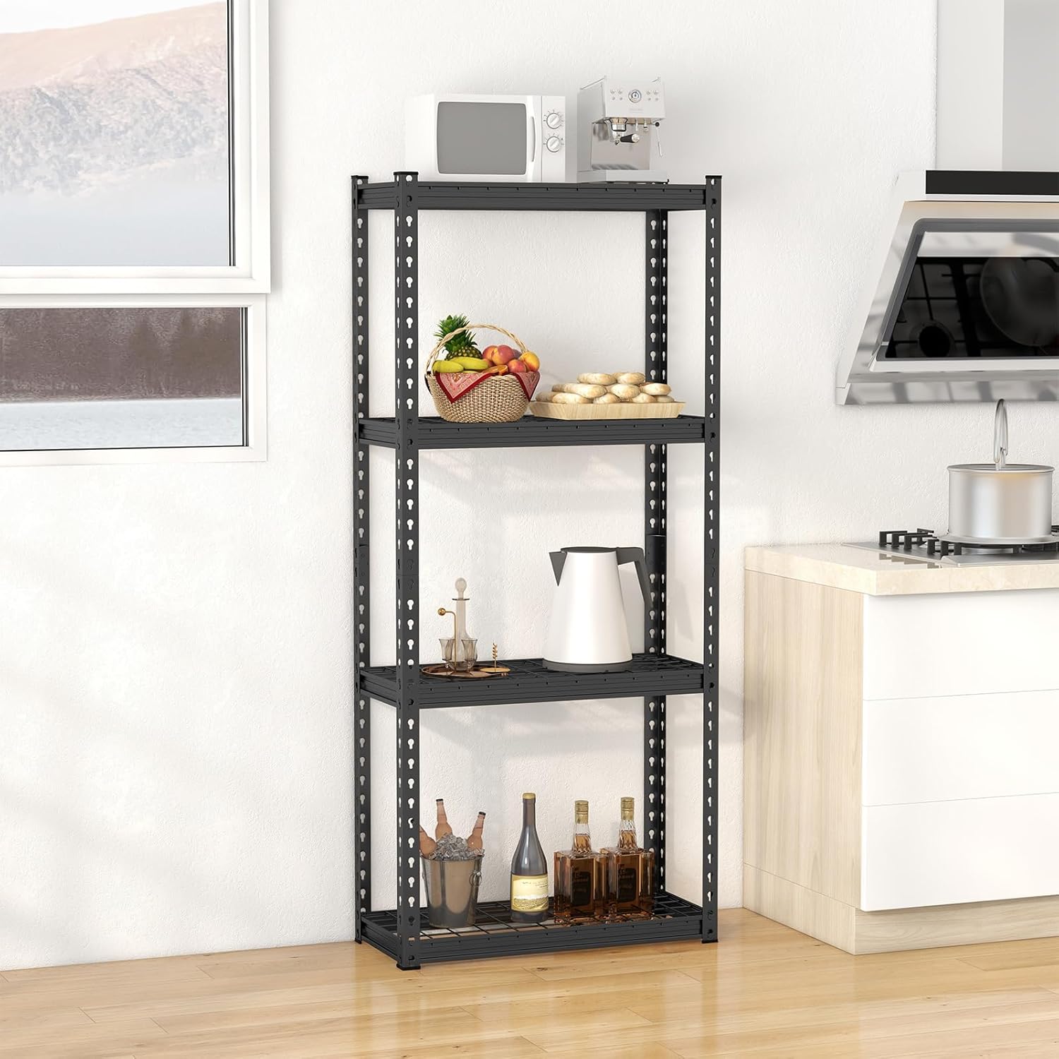 Goplus 4-Tier Metal Shelving Unit, 2 Pack Heavy Duty Wire Storage Rack with Anti-Slip Foot Pads, Height Adjustable Shelves for Warehouse, Kitchen, Living Room, Garage, 12" D x 27.5" W x 60" H