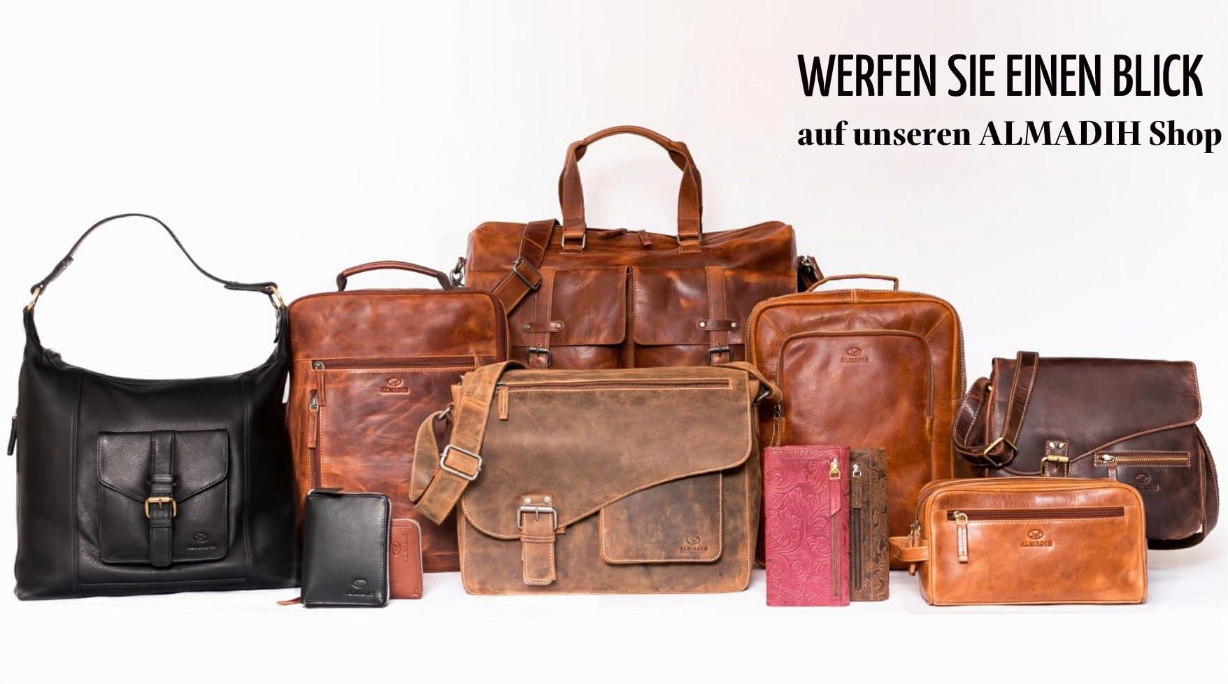 ALMADIH Leder Businesstasche Laptoptasche 15 Zoll Aktentasche Bruno tolle Aufteilung Leder Business Tasche Herren Damen Umhängetasche Unitasche Arbeitstasche Schultertasche Dokumententasche braun