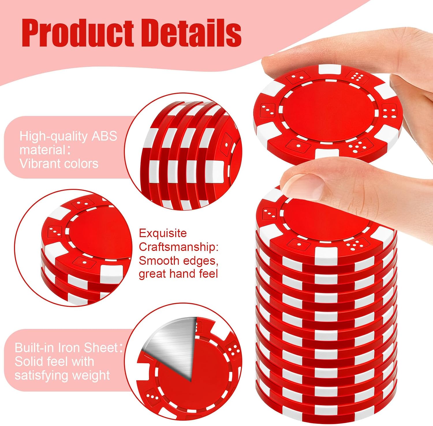100 Pcs Poker Chips Bulk,1.37inch Blank Poker Chips for Custom Values,Ideal for Blackjack,Bingo,Card Night & Family Games image 3