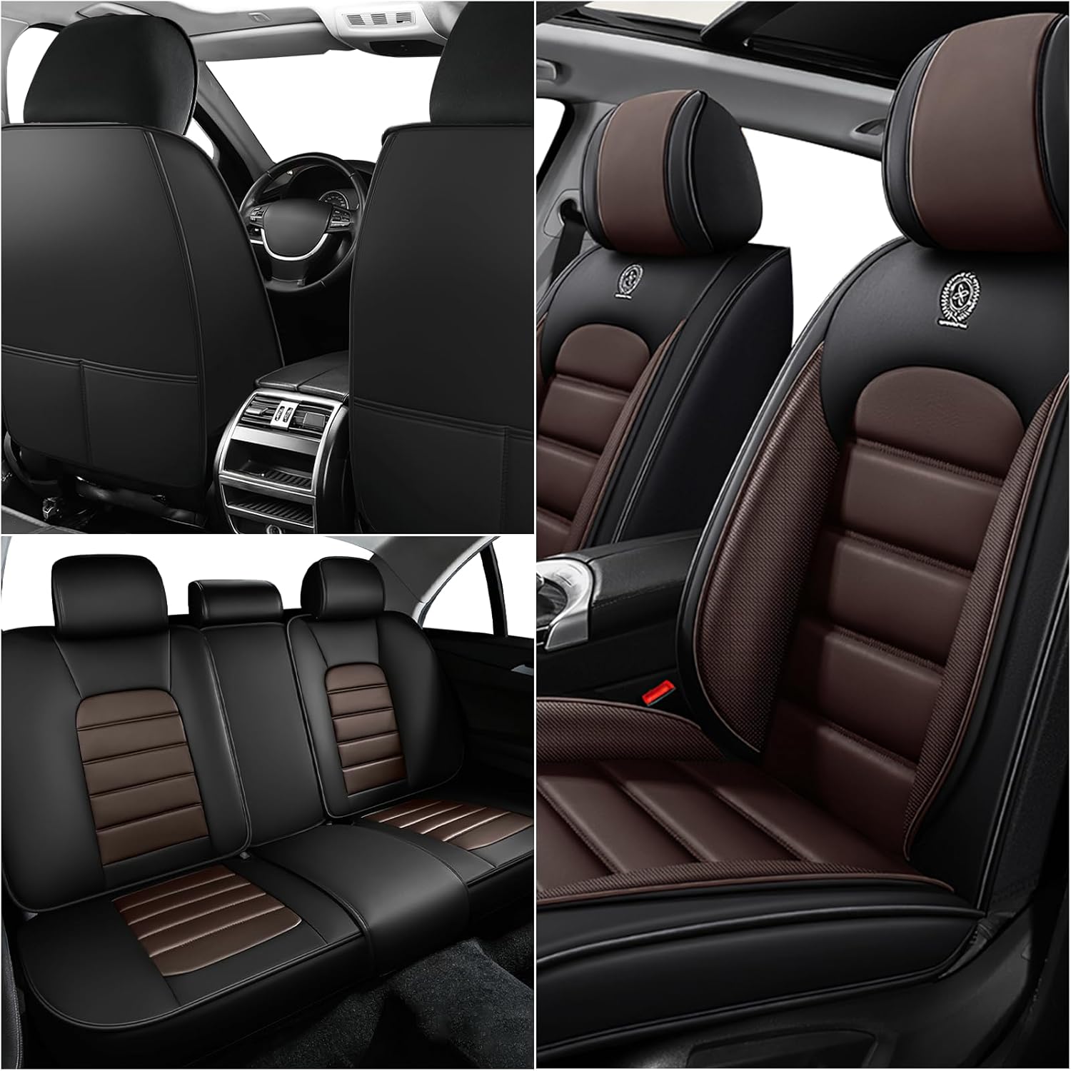 Seat Covers for Chevy Trailblazer 2021-2026, Waterproof Leather Seat Protectors (5 Seats, Black&Coffee)