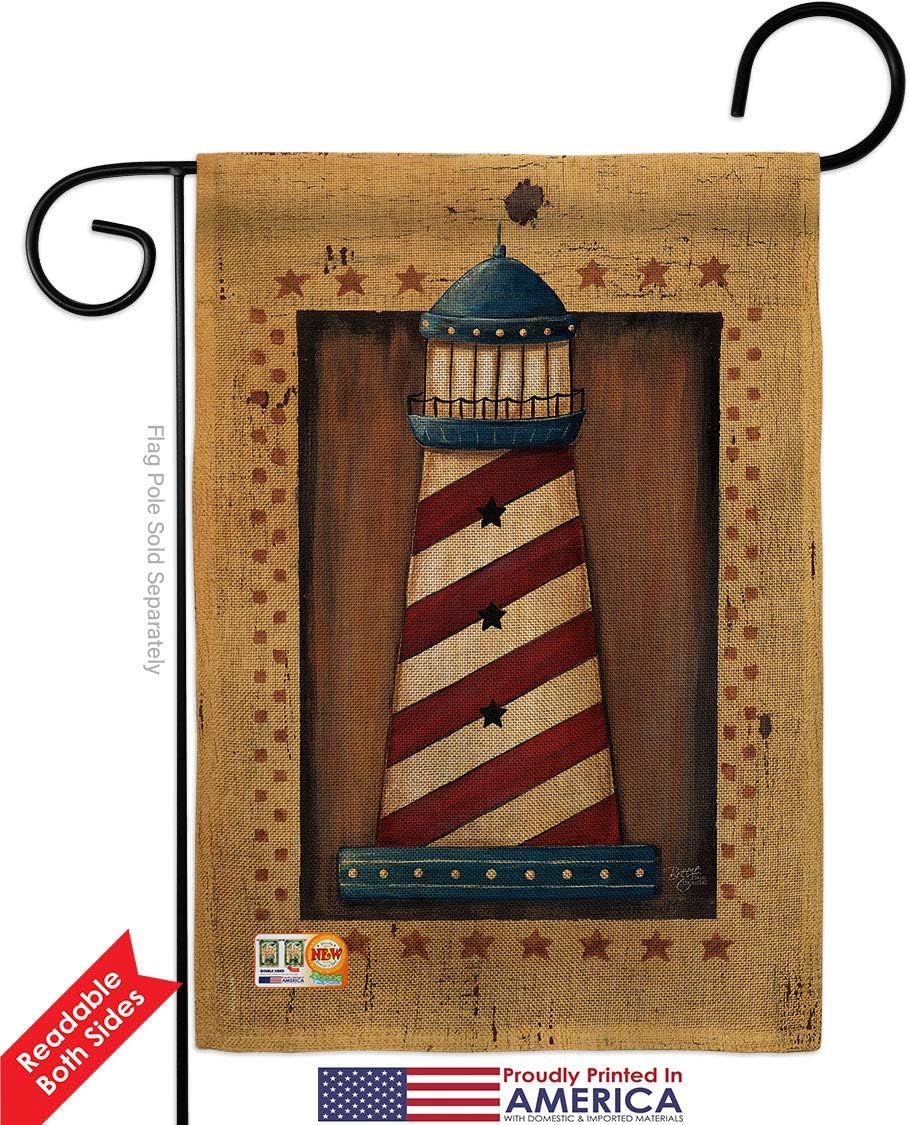 Patriotic Lighthouse Garden Flags 2pcs Pack Coastal Nautical Anchor Sailor Sea Shells Outdoor Summer Ocean Small Decorative Gift Yard House Banner Double-Sided Made In USA 13 X 18.5
