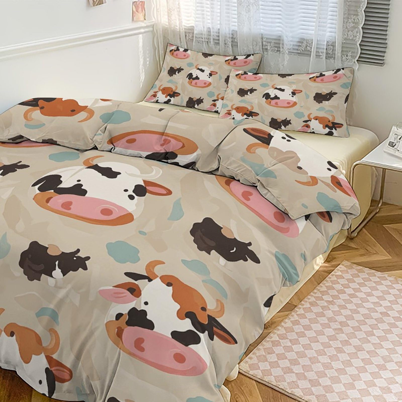 Parure de lit vache 3 pièces avec couette épaisse et taies d'oreiller pour lit double 180x220