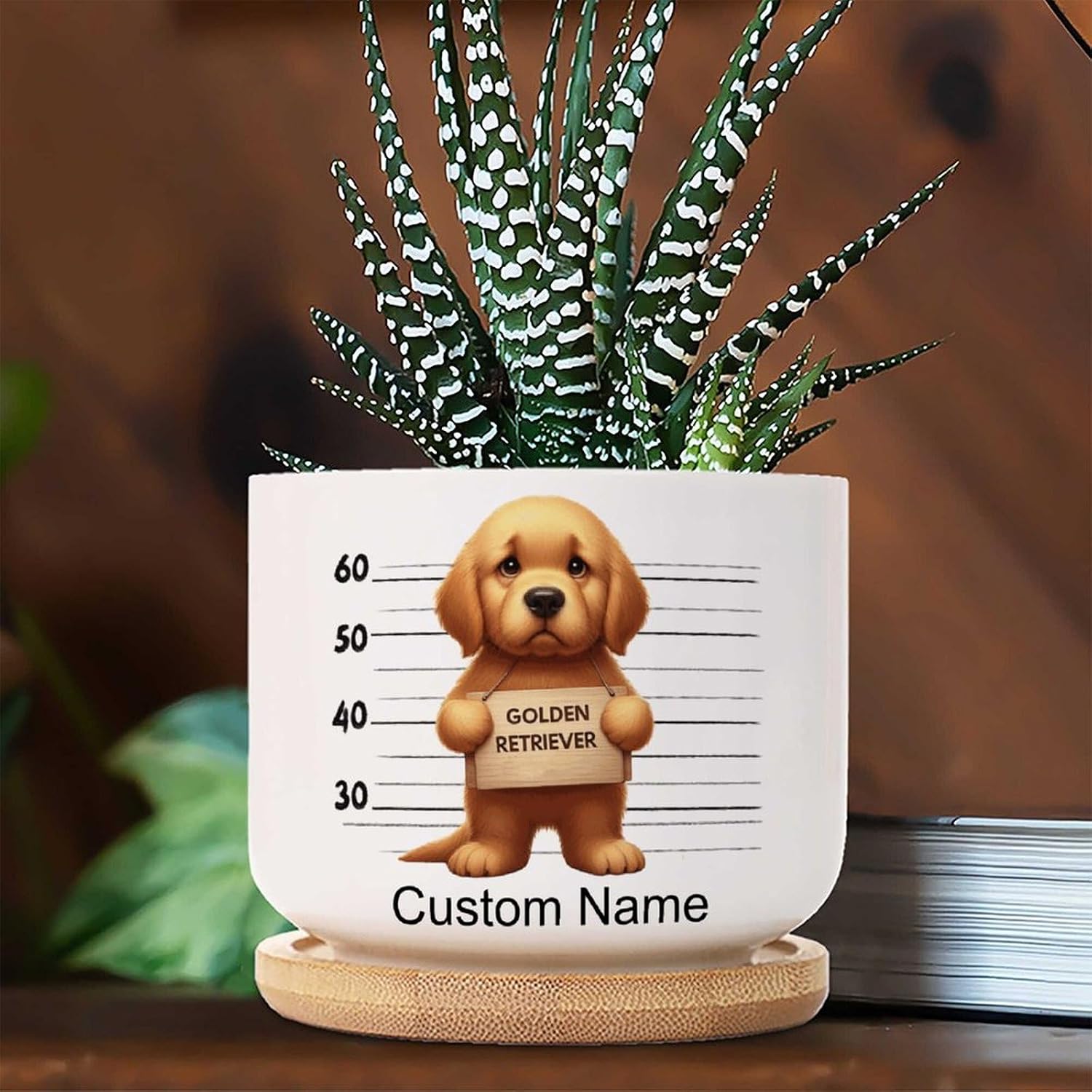 Golden Retriever Dog Police Line Ceramic Planters for Indoor Plants Set of 3 Golden Retriever Funny Dog Cactus Planter for Indoor Pet Lover's Gift for Mom Custom Name Small Flowers Pots