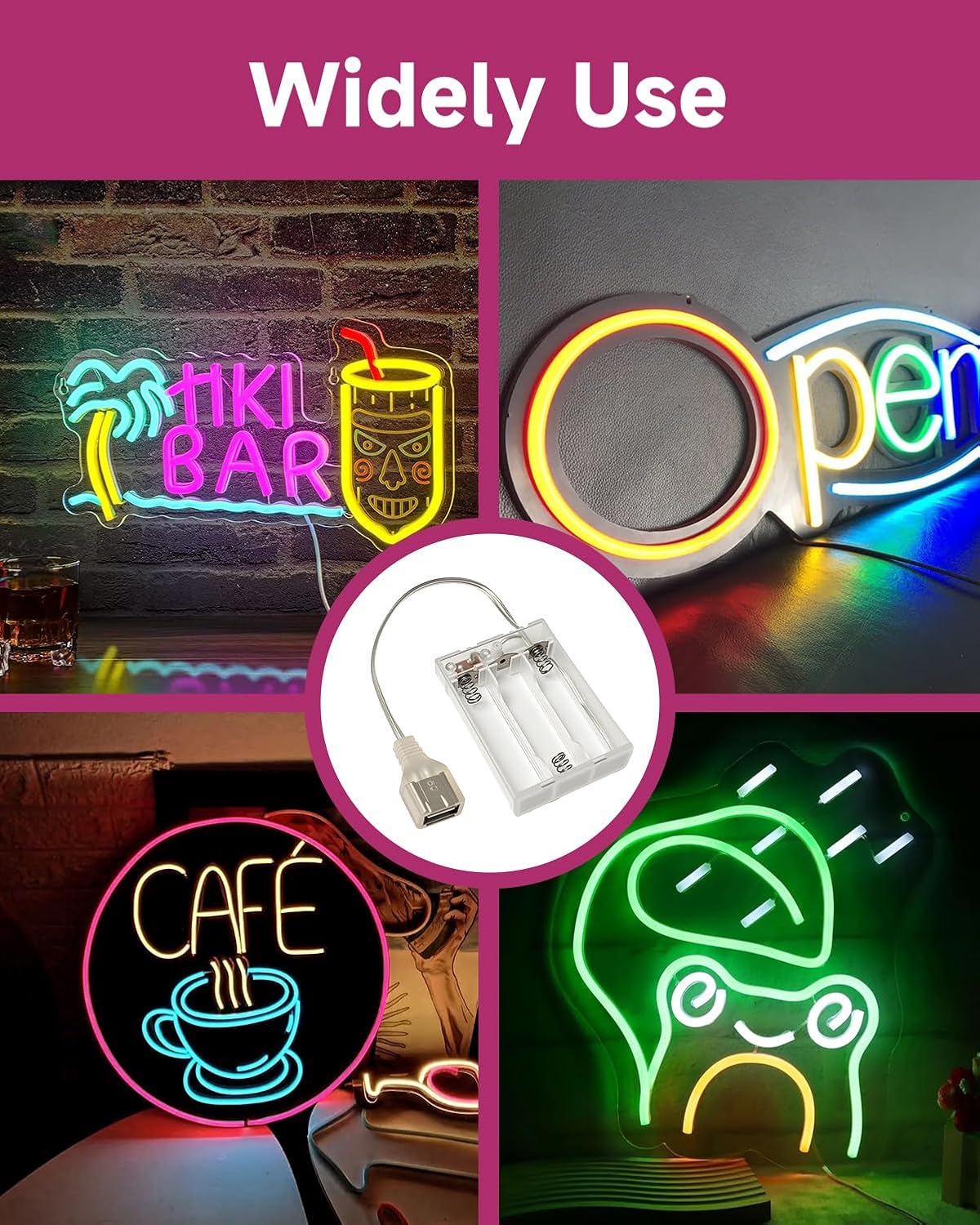 5V 3AA Battery Pack for LED Neon Signs with USB External Interface, Output USB Battery Pack for LED Lights, Suitable for Neon Signs, LED Strip, Fairy String, and Curtain Lights
