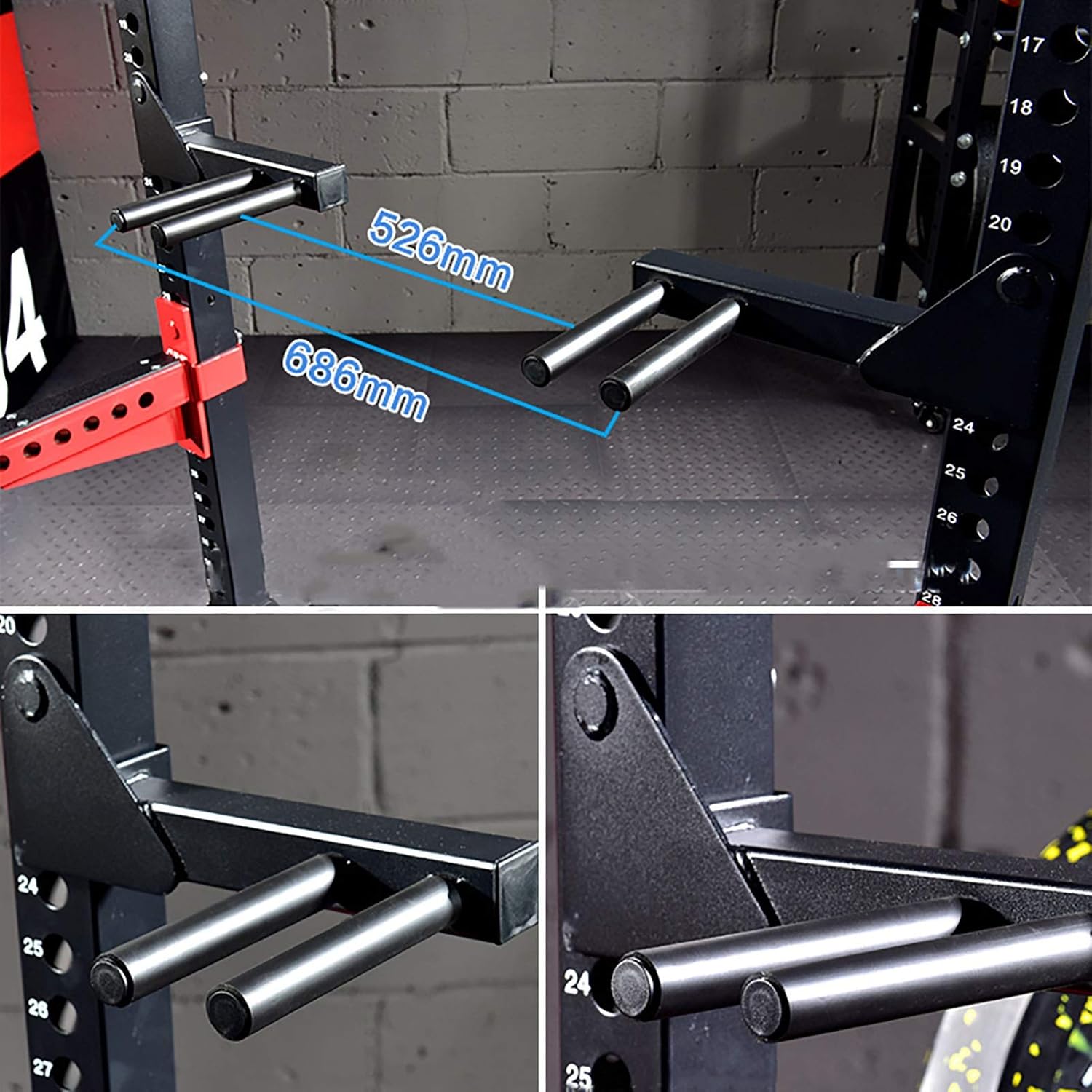 Multi-Function Power Cage Rack Attachments, Dip Bars, Weight Plate Holders, T-Bar Row Platform, Set of 2, Fits 3" x 3" Steel Power Cages