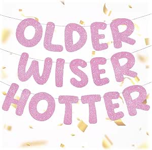 KatchOn Glitter "Older Wiser Hotter" Birthday Banner - 10 Feet, Pre-Assembled, Pink & Gold - View #5