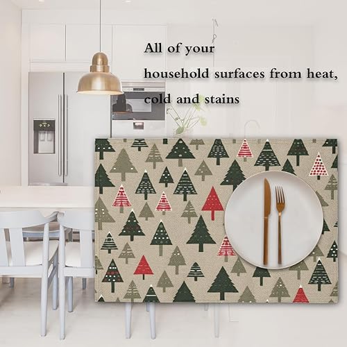 Miniatura 7 de Juego de 4 manteles individuales modernos con diseño de árbol de Navidad, lavables, impermeables, para decoración de mesa de comedor, 18 x 12