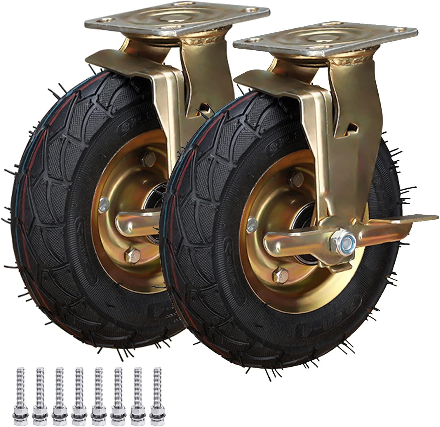 WORDFUN Set of 2 Fixed Heavy Duty Industrial Caster, Steel Plate Rubber Wheel with