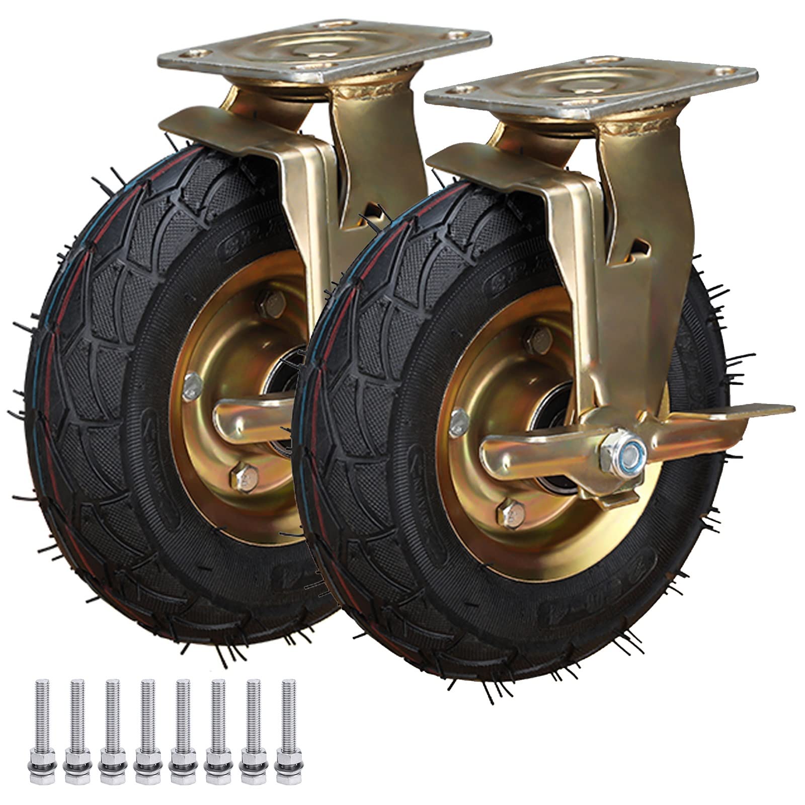 Roulettes industrielles fixes lot de 2 roues pneumatiques 8-10 pouces pour chariot