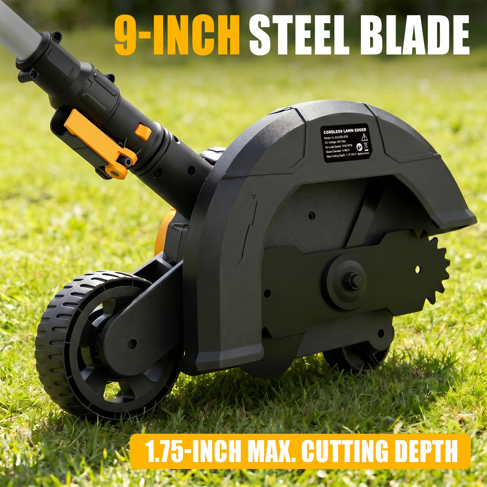 Houselife Bordeadora de césped inalámbrica compatible con batería DeWalt de 20 V máx. (solo herramienta), herramienta de zanjadora eléctrica de 9 pulgadas con ruedas dobles, 4 profundidades ajustables