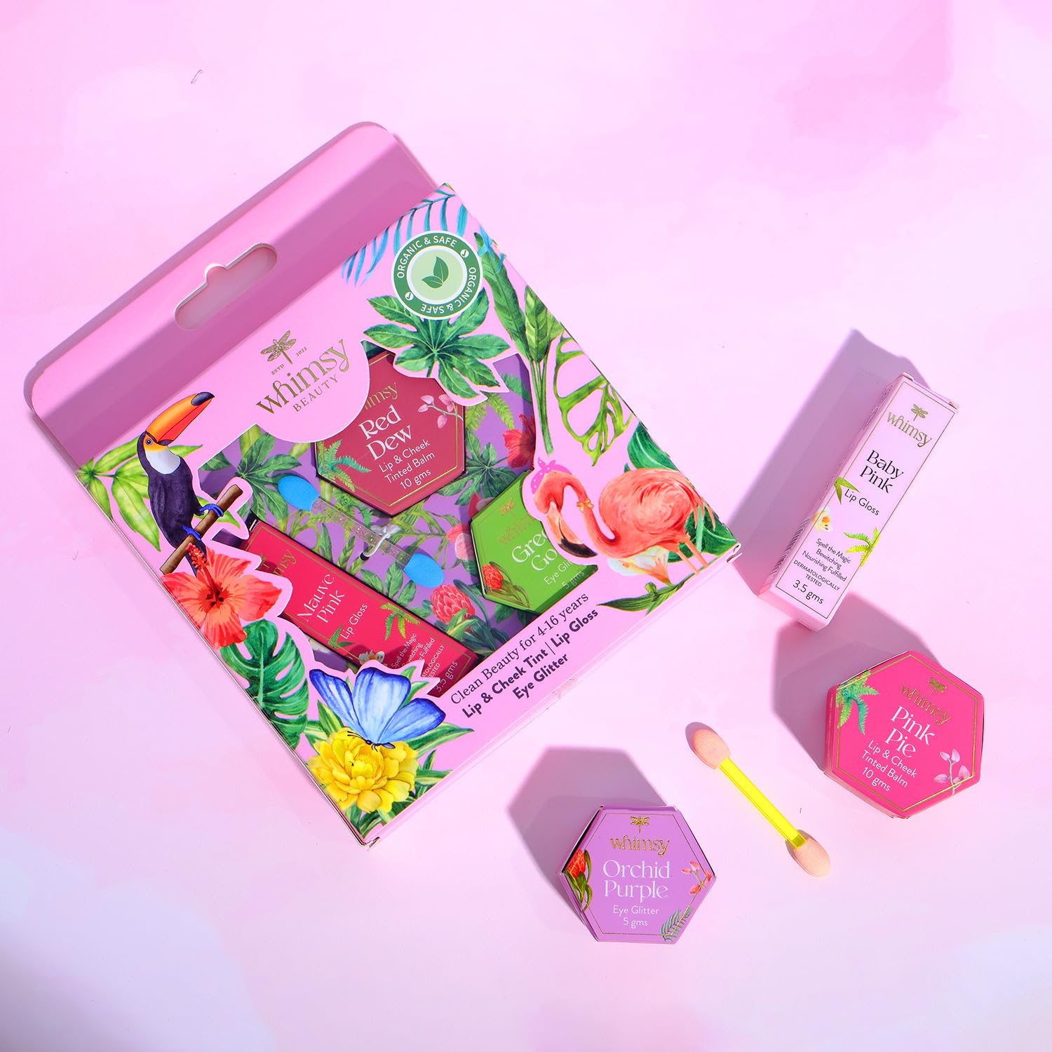 Whimsy Beauty 3 Pcs Organic Beauty Kit for Girls|Safe Makeup Kit|Birthday Gift for Girls|Hydrating and Nourishing Lip Cheek Tint, Non-sticky & Lightweight Lip Gloss, Water Washable Eye Gillter Whimsy Beauty 3 Pcs Organic Beauty Kit for Girls|Safe Makeup Kit|Birthday Gift for Girls|Hydrating and Nourishing Lip Cheek Tint, Non-sticky & Lightweight Lip Gloss, Water Washable Eye Gillter