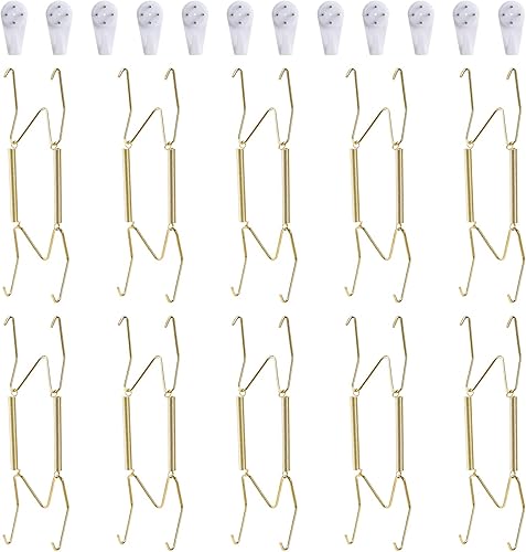 Miniatura 10 de Paquete de 10 ganchos para platos, ganchos de placas de 6 pulgadas para la pared con 12 ganchos de pared, compatibles con platos decorativos y artes