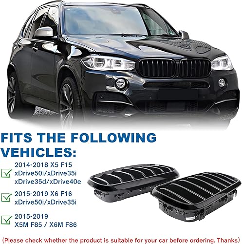 Miniatura 108 de Parrilla de riñón para parachoques delantero, color negro brillante, compatible con BMW X5 E70 X6 E71 2007-2014 doble listón doble línea Láminas