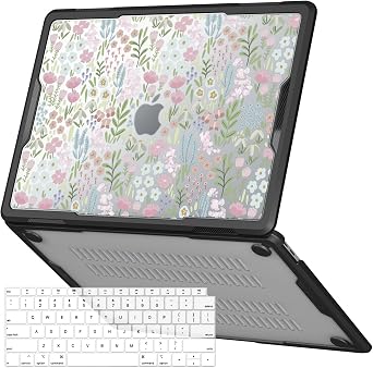 iCasso for MacBook Air 13 Inch Case 2021,2020-2018 Release M1 A2337 A2179 A1932, Anti-Cracking Heavy Duty Protective Hard Shell Case with TPU Bumper for MacBook Air 13.3+Keyboard Cover,Small Florals