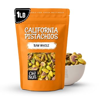 Oh! Nuts Pistachios No Shell - Raw - 100% Natural - 1 lb - Raw Whole California Pistachios - Packed in New York Zip-Seal Bag for Exceptional Freshness