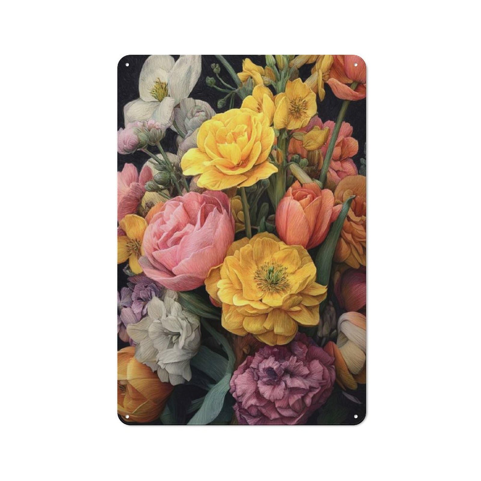 Metal Plaque 30x20cm with Floral Bouquet for Pub Or Café, Vintage Decor, for Pub Decor Enthusiasts