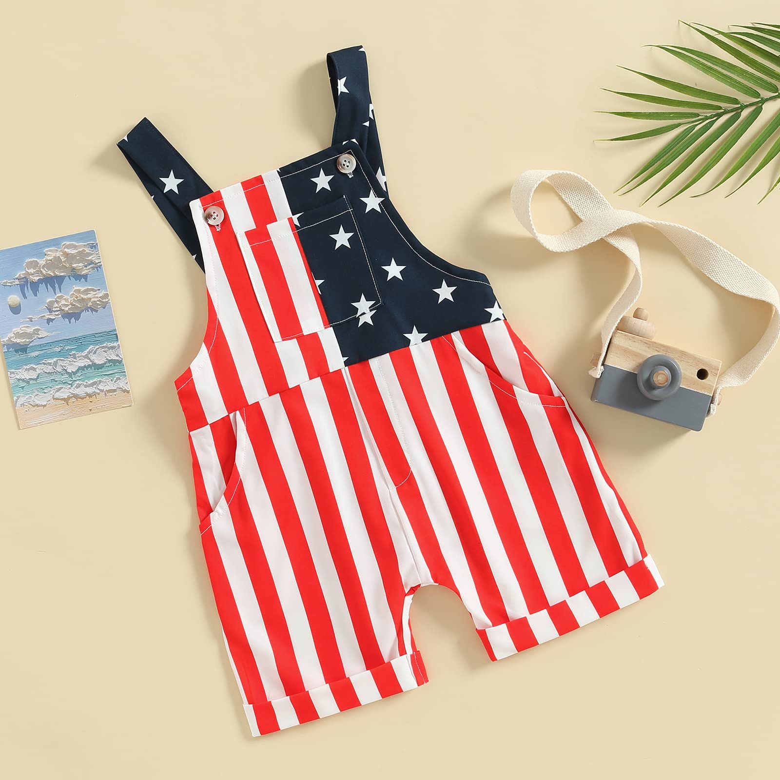 Toddler Boy Girl Overalls Fourth of July American Flag Overalls Shorts Kids Summer Suspender Jumpsuit Romper Outfit (A Red, 4-5 Years)