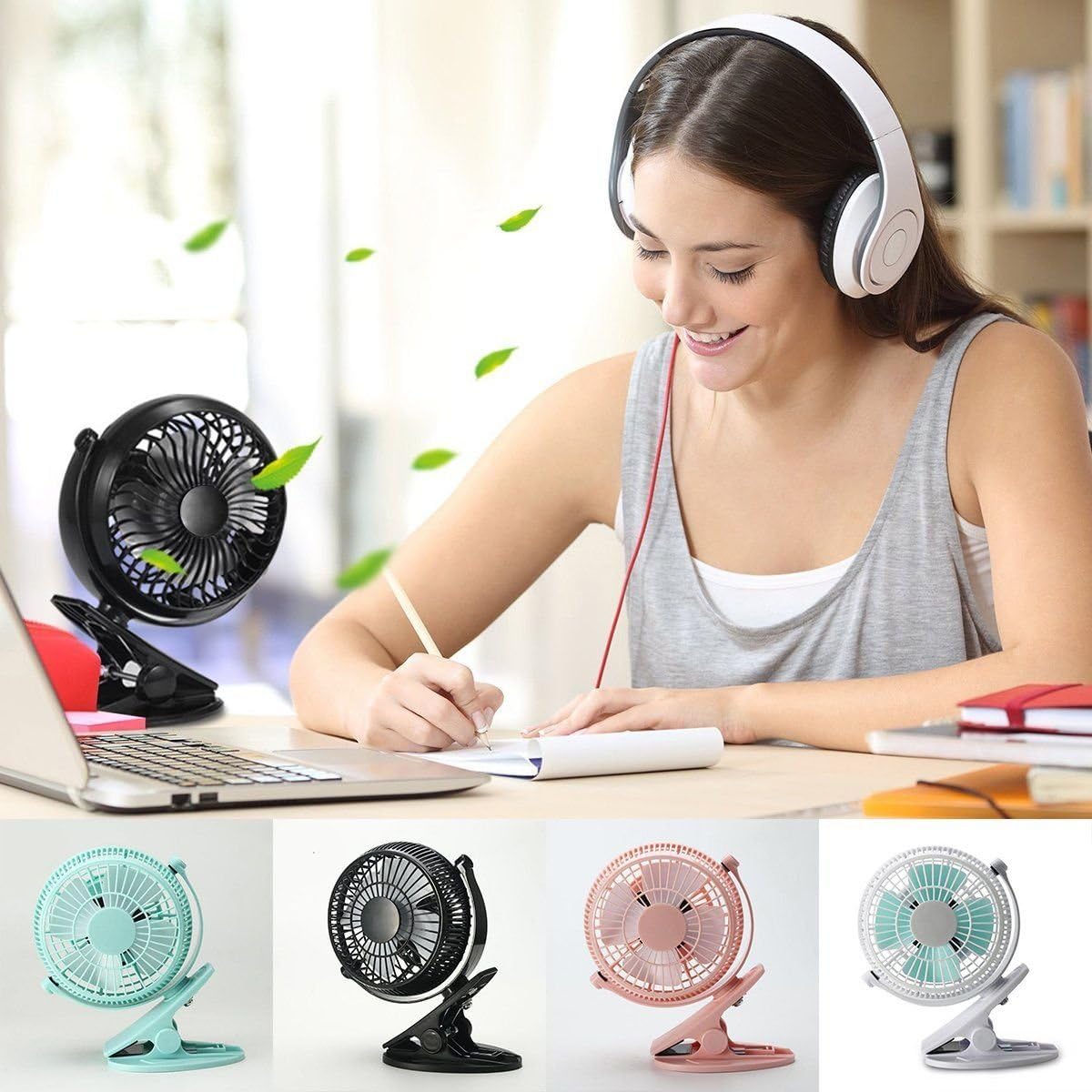 Table Fan Usb Powered Cooling Quiet Elegantly Stand On Desk Top Or Clip Edge Premiun Motor, Can Continuously Work For Long Time Lightweight, Compact, Easy To Carry