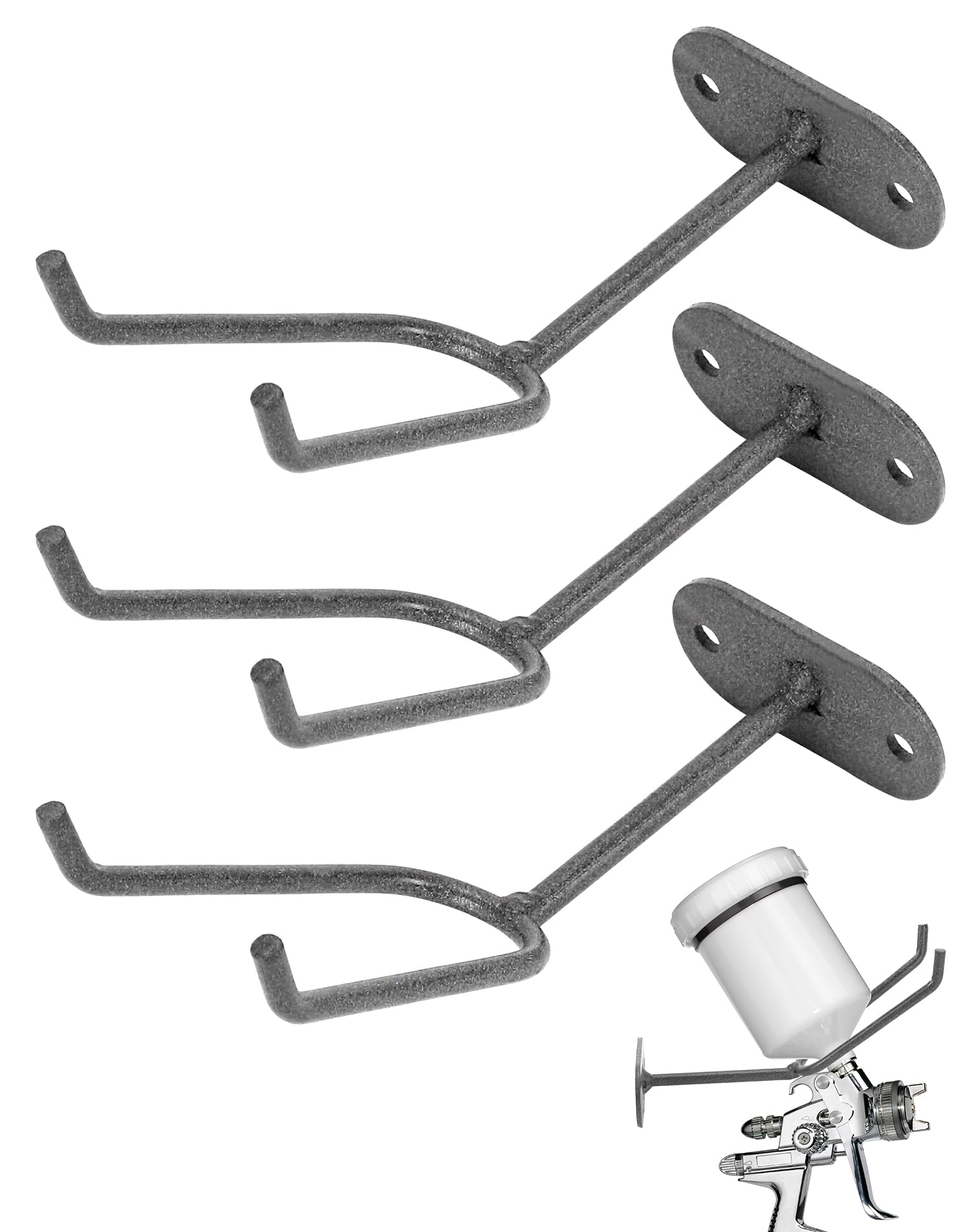 QWORK Heavy Duty Wall Mount Gravity Feed Spray Gun Holder Compatible with Most Paint Spray Guns Ideal for Spray Booths and Workstations 3 Pcs, QS31413
