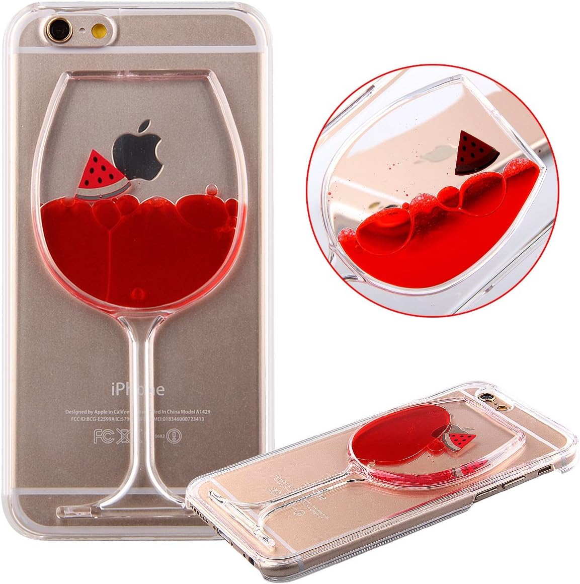 iPhone 6 Plus Glitzer Case Red,iPhone 6 Plus Transparent Cover,iPhone 6 Plus Hard Plastic Case,URFEDA Crystal Clear Dual Layer Protective Cases Red Wine Glass Design Flowing Lquid Wasser Fruit Back Cover Shell for Apple iPhone 6s Plus/6 Plus 5.5 inch
