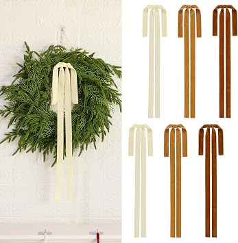 Velvet Christmas Bows 23.2x15.7 Inch Large Vintage Christmas Tree Bow Ornaments for Wreath, Garland, Swag, Staircase, Fireplace, Door 6, Brown Khaki Beige