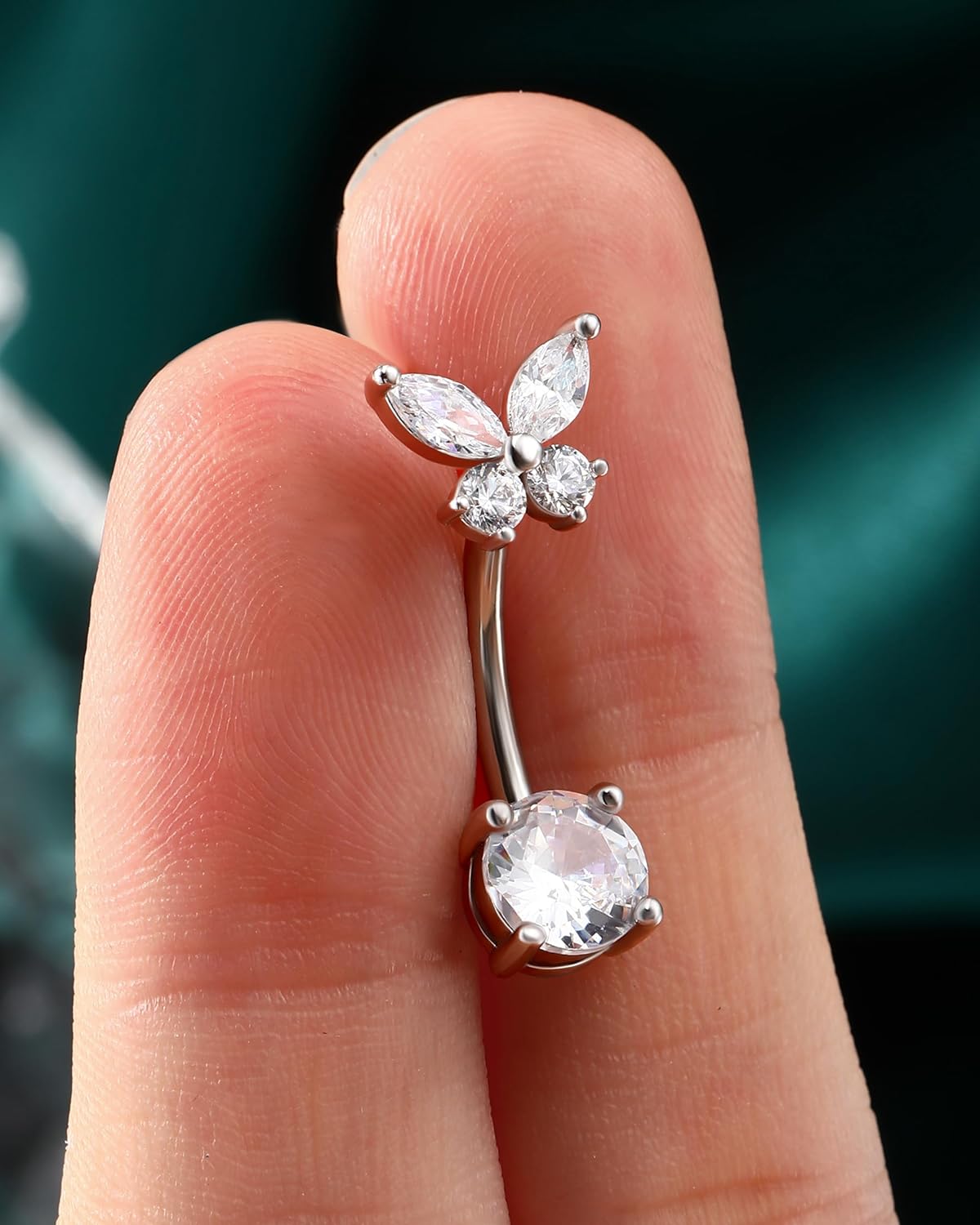 COCHARM 14G Butterfly Belly Button Rings Stud Silver Belly Navel Rings for Women Clear Belly Piercing Jewelry Stainless Steel - Image 6