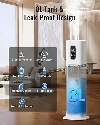 Miniatura 3 de Humidificador para habitación grande, humidificadores de 2.1 galón8 litros para dormitorio, humidificador ultrasónico de niebla fría con ajuste de