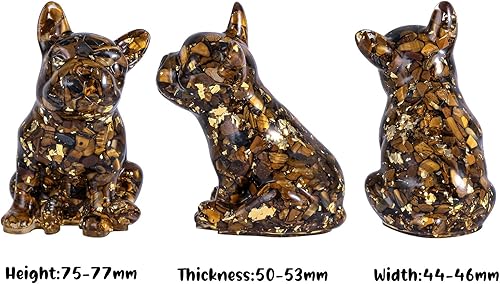 Miniatura 2 de mookaitedecor Estatua de bulldog francés de cristal de ojo de tigre de 3 pulgadas, escultura de perro sentado para decoración del hogar, adorno