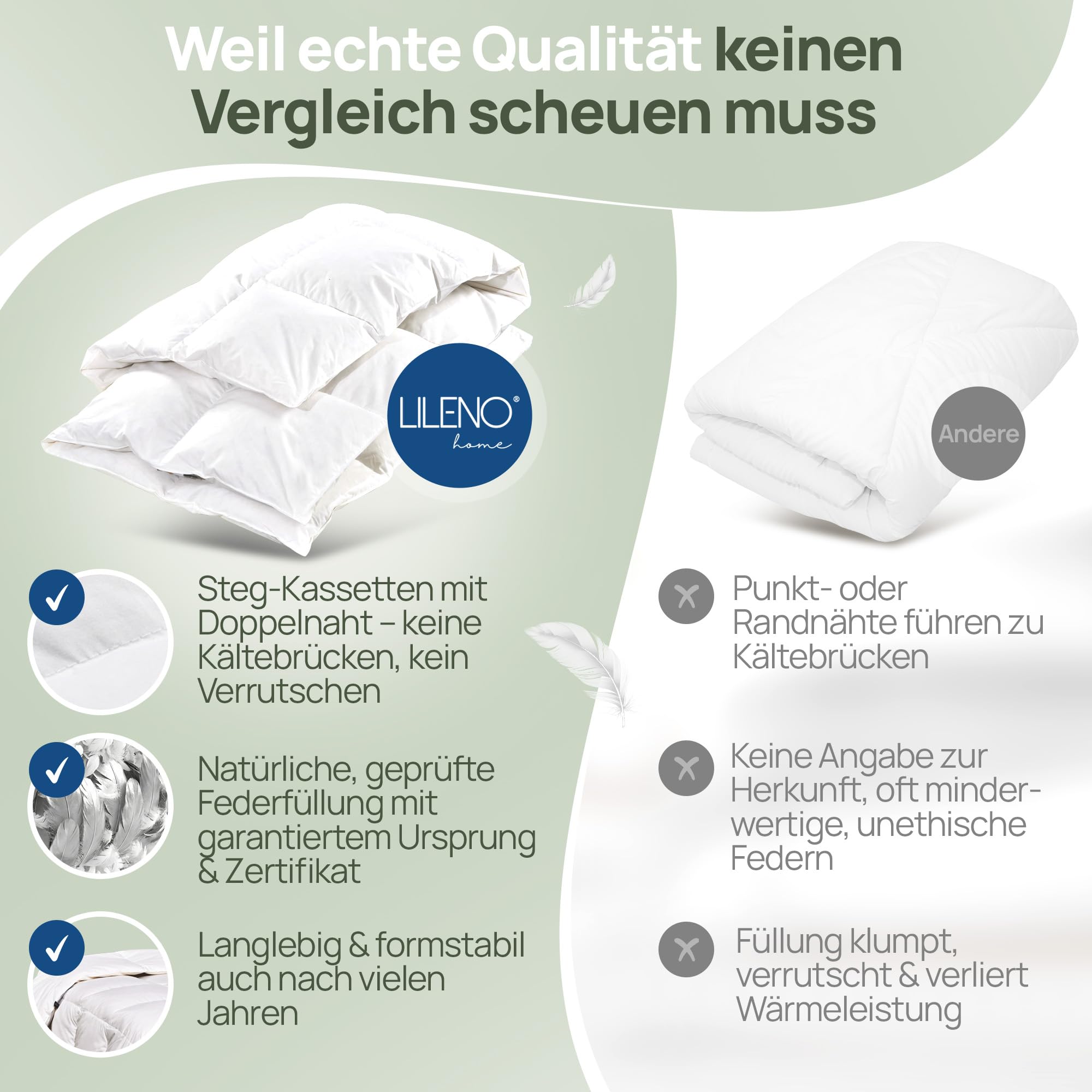 LILENO HOME Premium Winter Feder- und Daunendecke 135x200 - Flüsterleise, Wolkenweiche & Dicke Feder Daunendecke extra warm - Made in Germany, Oeko-Tex & 60°C Waschbar