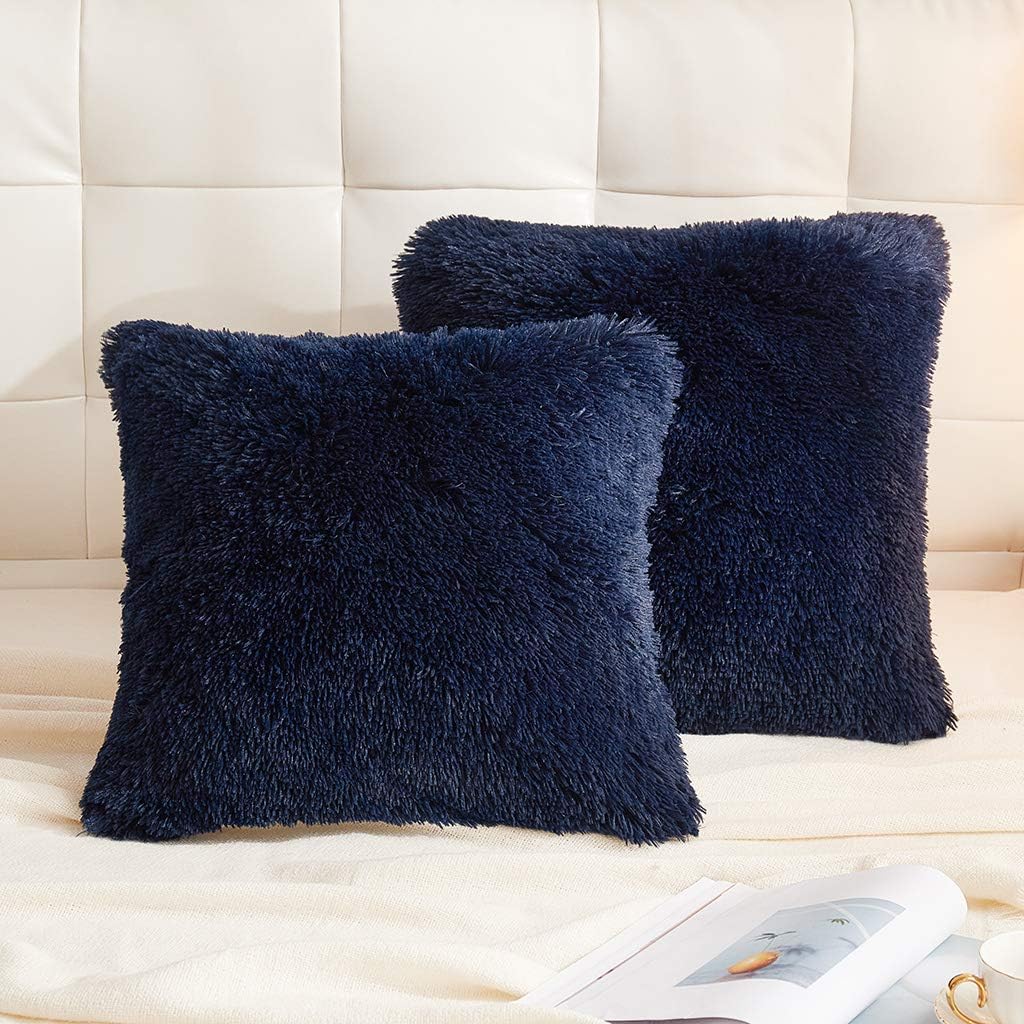 LIFEREVO 2 Pack Fluffy Faux Fur Pillow Shams,18 x 18 Inches