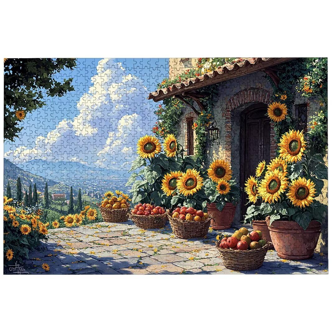 Puzzle 1000 sztuk krajobrazy, puzzle słonecznik dla dorosłych, wymagająca łamigłówka dla dorosłych, drewniana łamigłówka dla całej rodziny, puzzle z pudełkiem do dekoracji domu, prezent dla kobiet