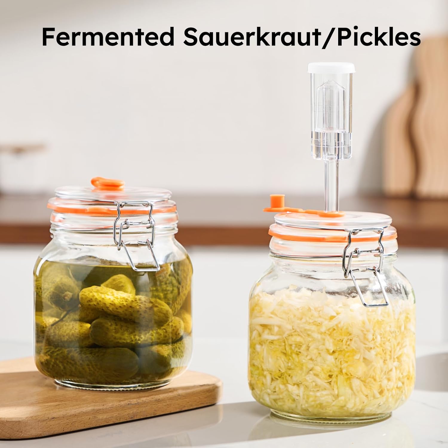 Jillmo 1 Liter Fermentation Jar, Square Glass Fermenting Kit with Weight for Making Sauerkraut, Hot Sauce, Mead, Cider and More, Pack of 2