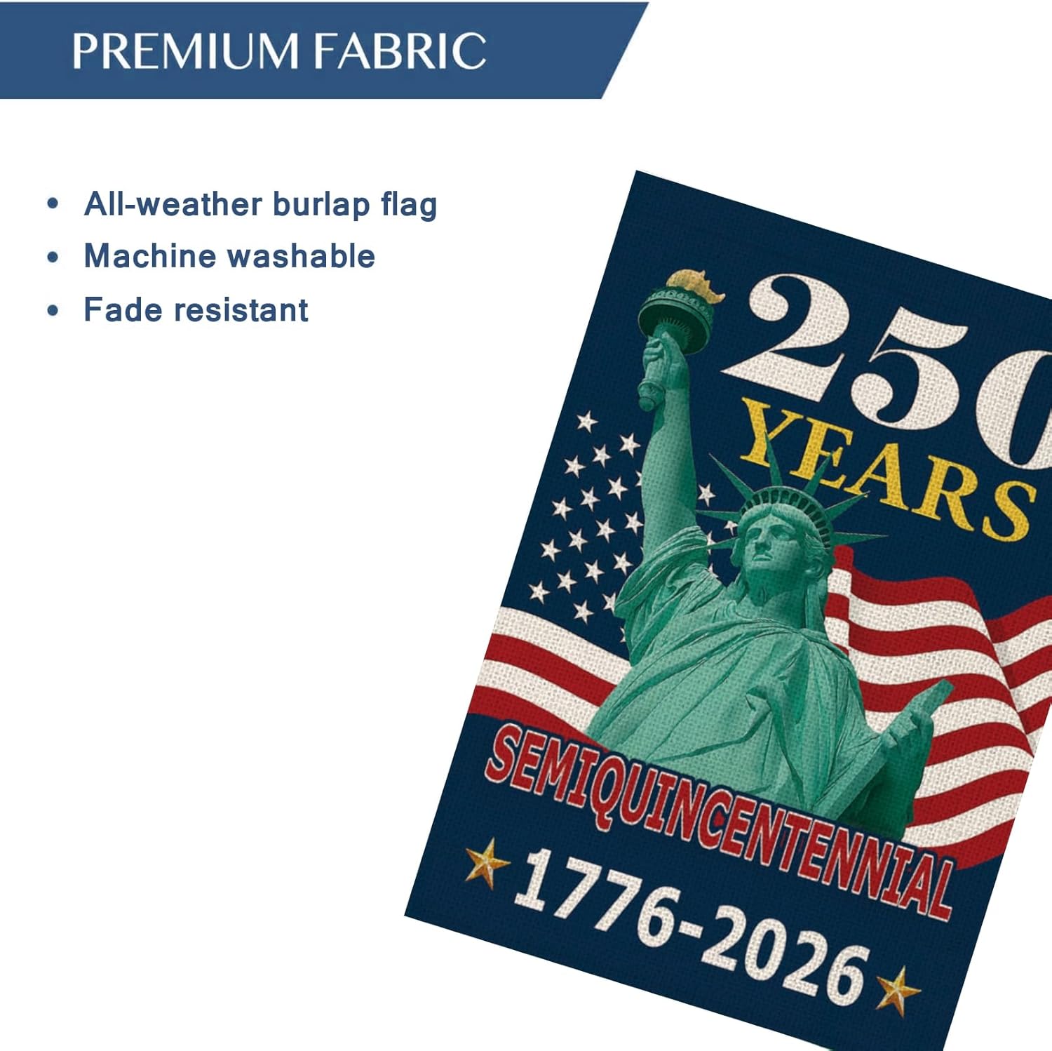 250 Years America Garden Flag,250th Anniversary USA Patriotic Double-Sided Banner,Statue of Liberty Design, 12 x 18 Inch, 1776-2026 Semiquincentennial - Image 4