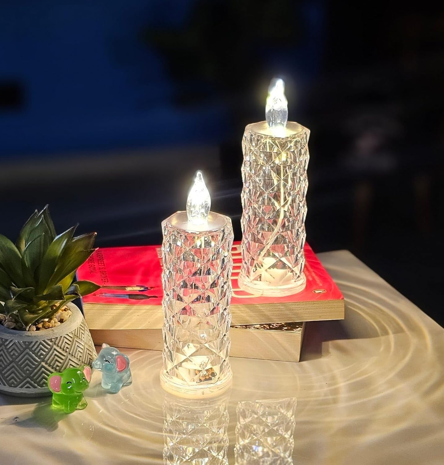 MSS ENTERPRISE 2 Pcs LED Tea Light Candles | Flameless & Smokeless Diya | Decorative Acrylic Candle | Home Decor, Navratri Decor, Diwali Decoration Item, Pooja Room, Table, Mandir Decor 1