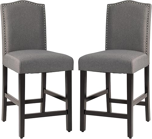 GOFLAME Juego de 2 taburetes de bar, modernos taburetes de bar tapizados con asiento acolchado, sillas de bar con respaldo y patas de madera de