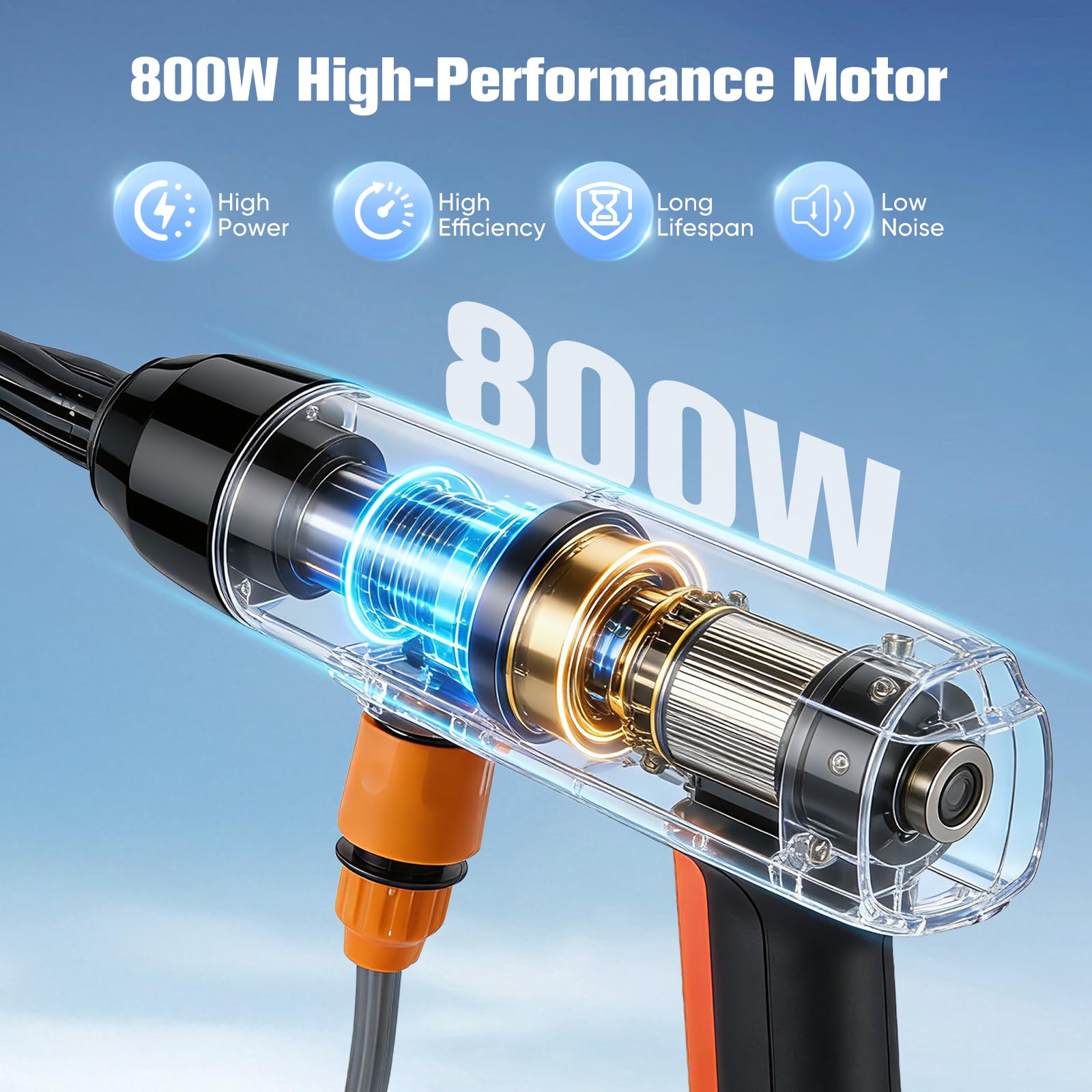Limpiador de alta presión con batería, 1000 PSI (69 bar), 336 l/h, pistola portátil con 2 baterías de 4000 mAh, boquilla giratoria multifuncional 6 en 1, manguera de 7 m para coche, suelo, terraza