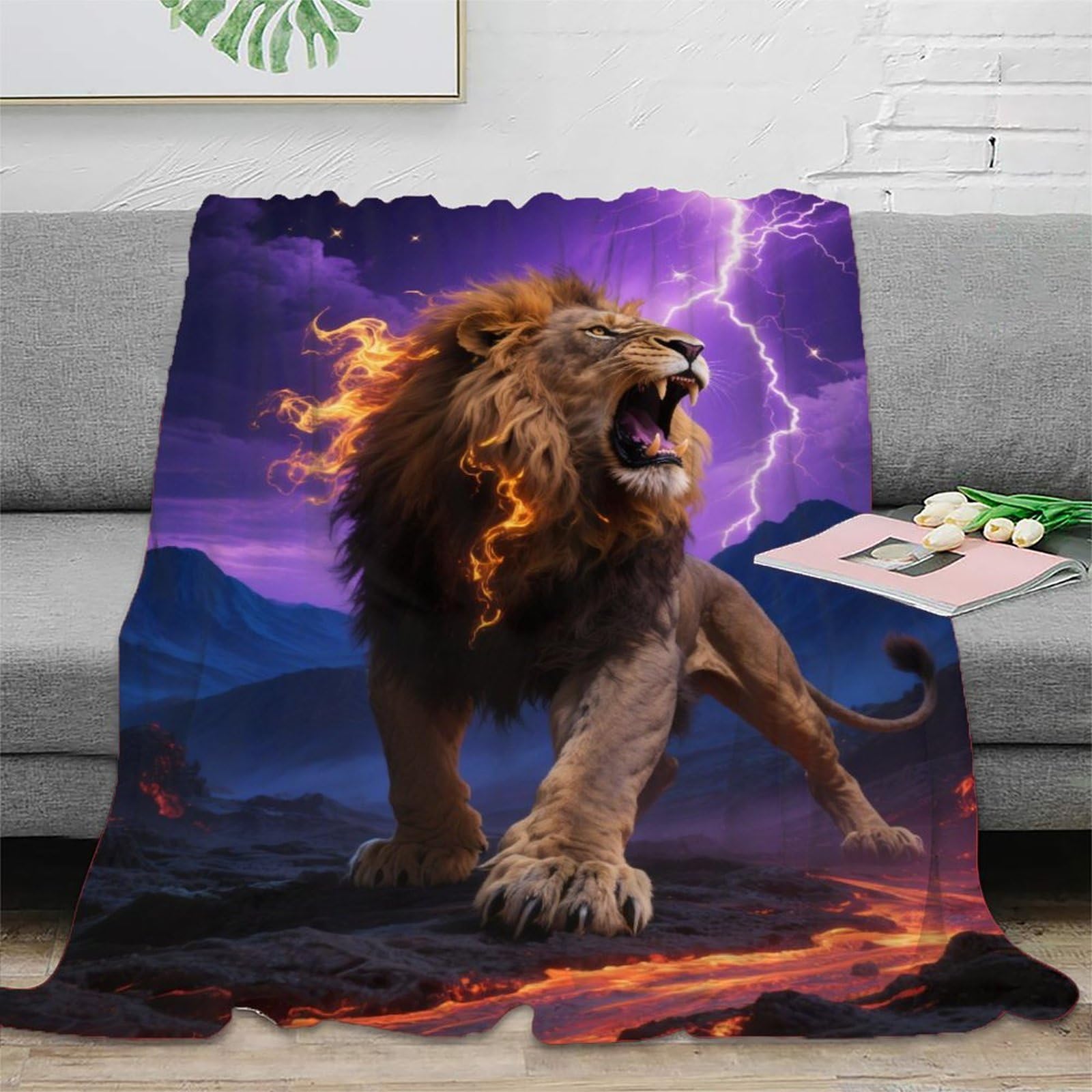 Cloudssstore Lion - 5 Lion Soft Throw Blanket For All Seasons Sofa Bedroom Living Room 100X130cm
