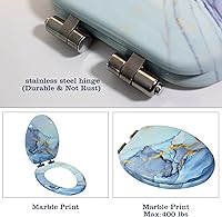 Vista 2 de EMMTEEY Asiento de inodoro de mármol Asiento de inodoro alargado azul de cierre lento con asiento Asiento de inodoro de cierre suave alargado
