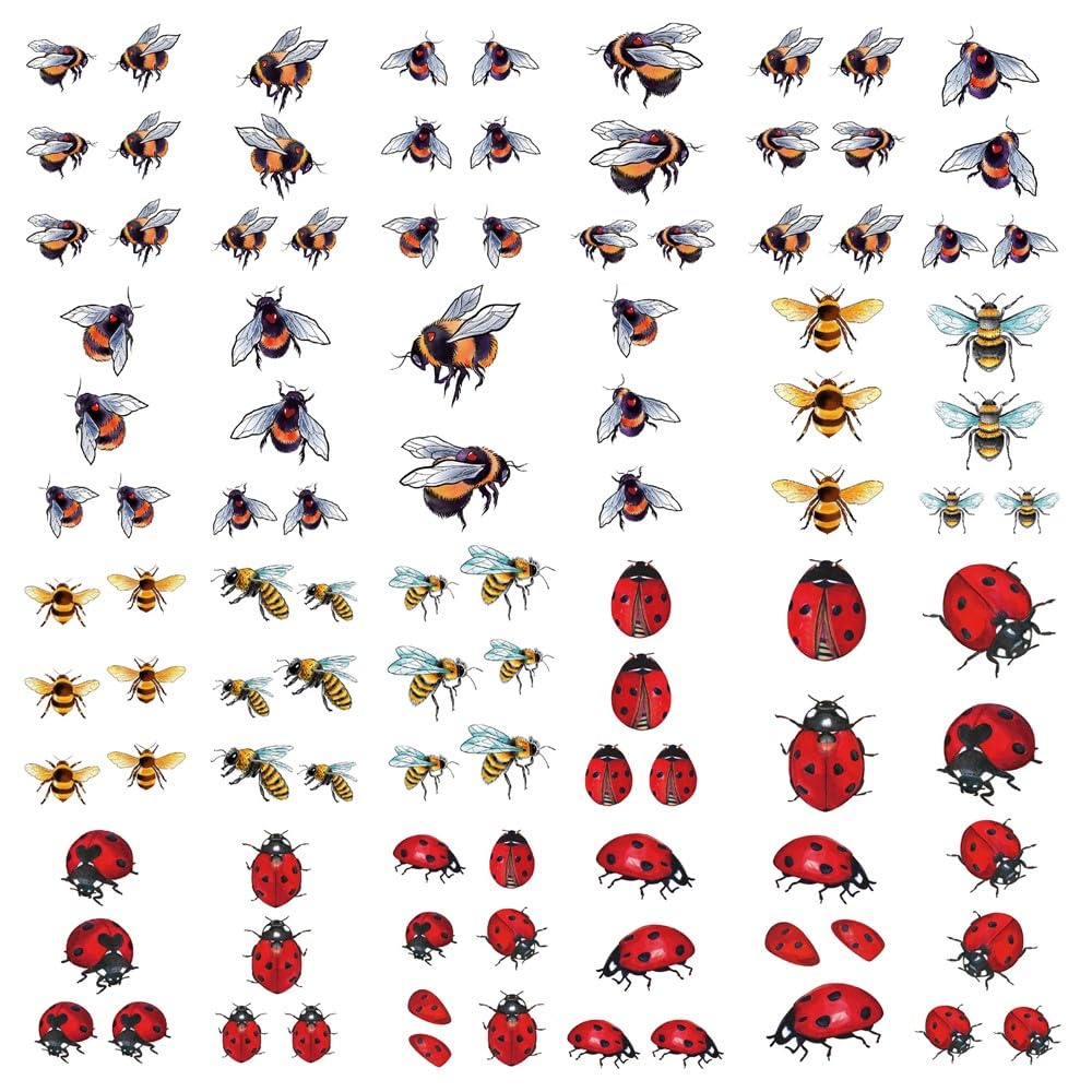 SanerLian Bee Insect Temporary Tattoo Sticker Waterproof Ladybug Men Women Party Favor Hand Arm Shoulders 10.5X6cm Set of 24 (SF285)