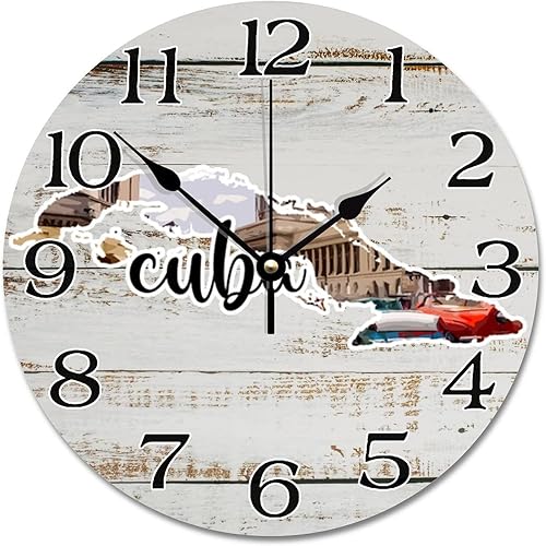 Reloj de pared emblemático de Cuba, atracción turística, reloj de pared redondo de 10 pulgadas, funciona con pilas, silencioso, sin tictac, reloj