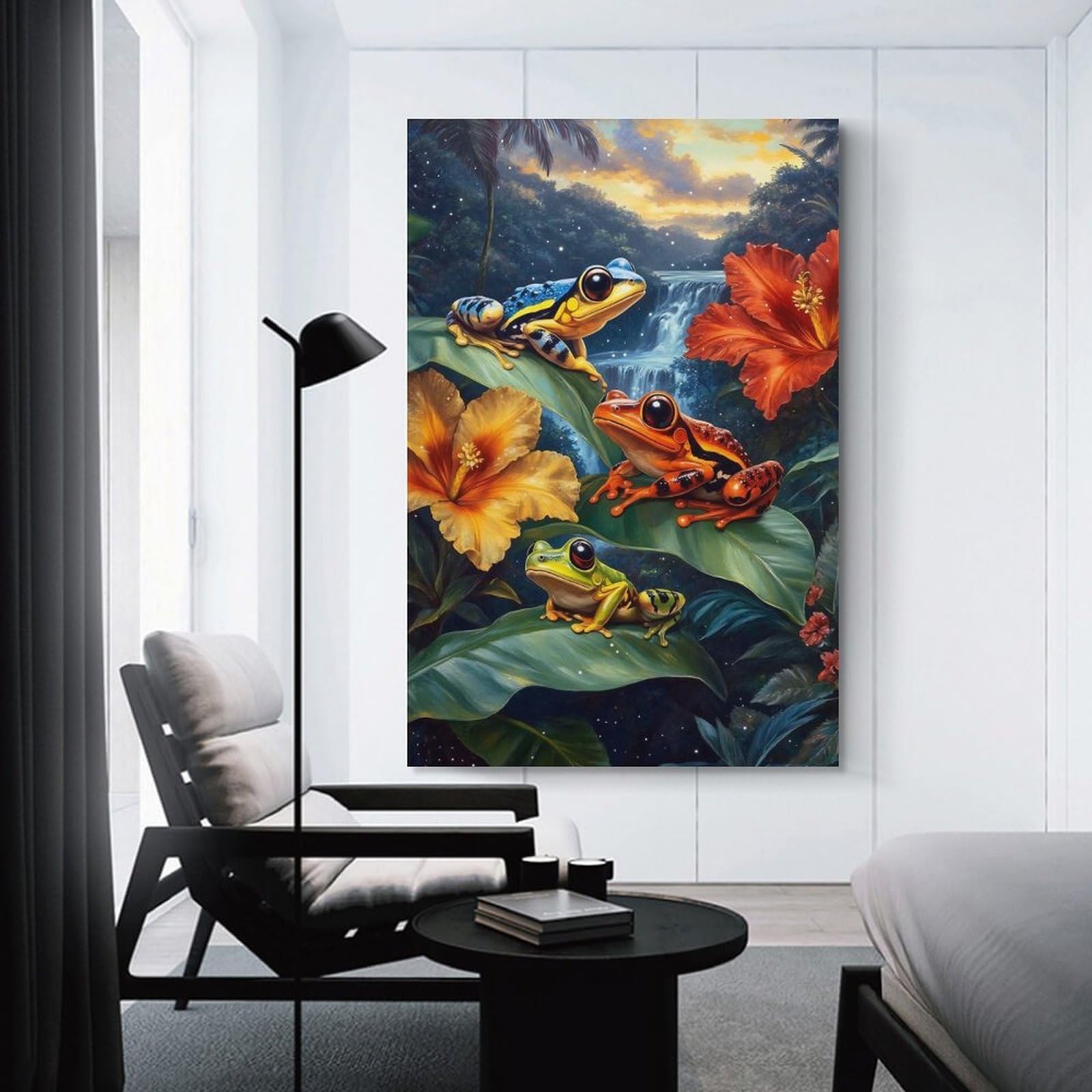 Junmoney Tropical Frogs And Hibiscus Flowers Canvas Wall Decor 24x36inch(60x90cm), for Workspace Walls, Study Corners Or Bedrooms, Decorative Artwork for Productive Spaces