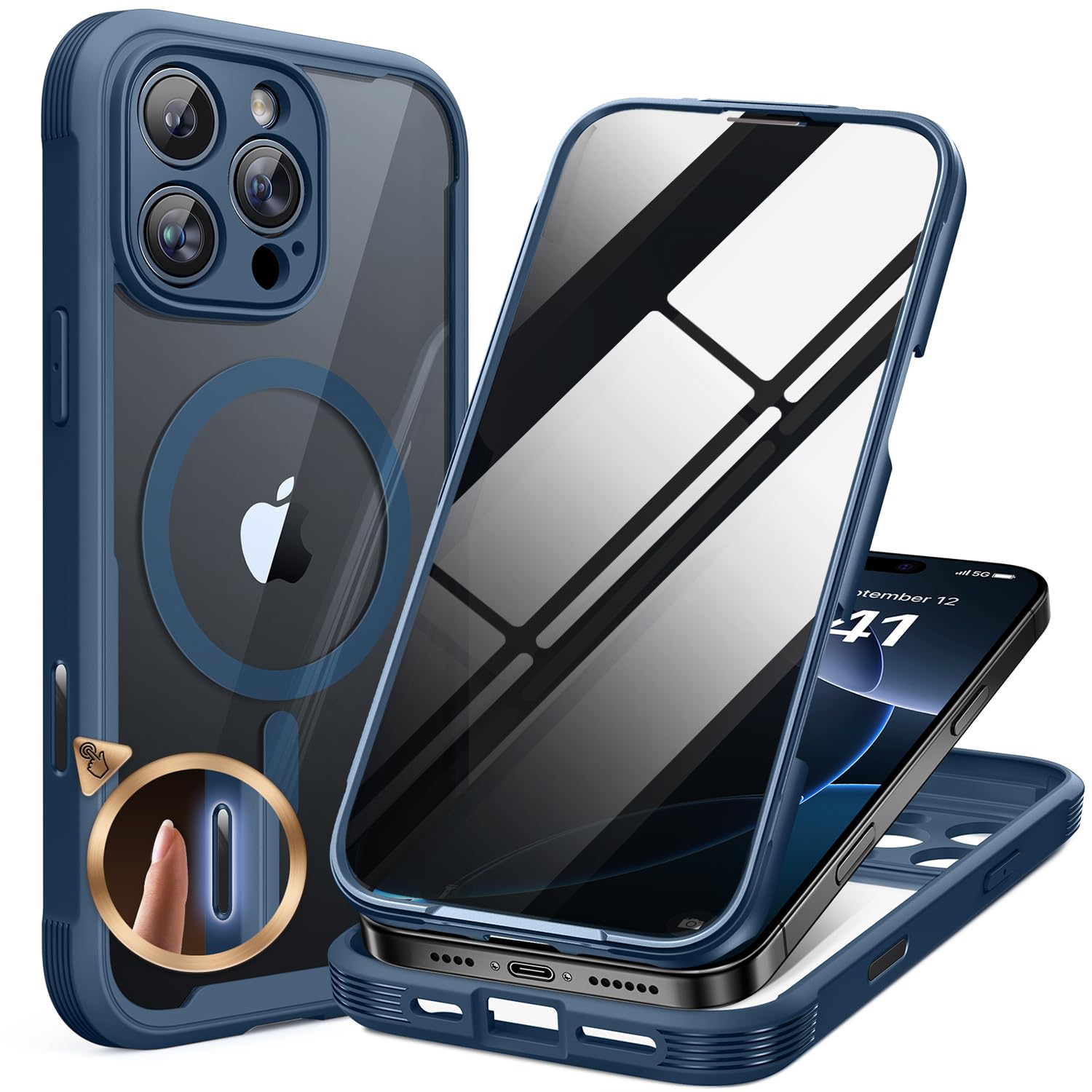 Miracase Privacy for iPhone 16 Pro Max Case, 25° Anti-Spy, Blue