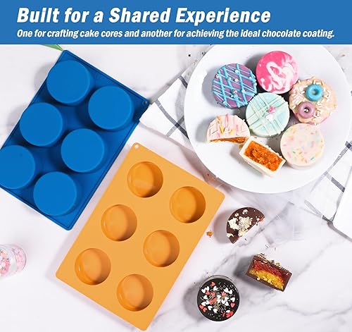 Miniatura 3 de Webake Juego de moldes para pasteles de 2 tamaños diferentes, moldes planos de silicona para postres cubiertos de chocolate, sin BPA, 2 moldes y 1