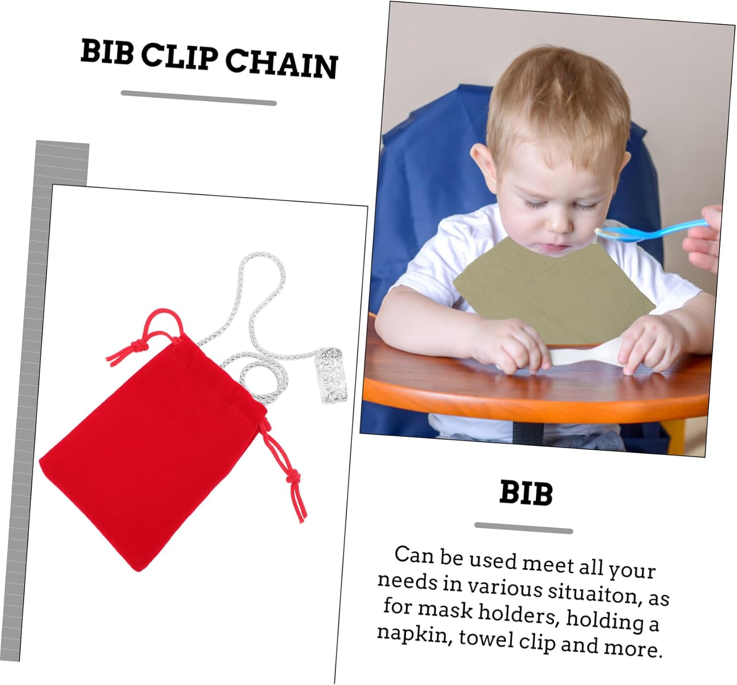 Toyvian Bib Clip Chain Durable Alloy Bib Holder Clips for Feeding Lightweight Sturdy Napkin Clips for Restaurants Grocery Shopping Individually Wrapped