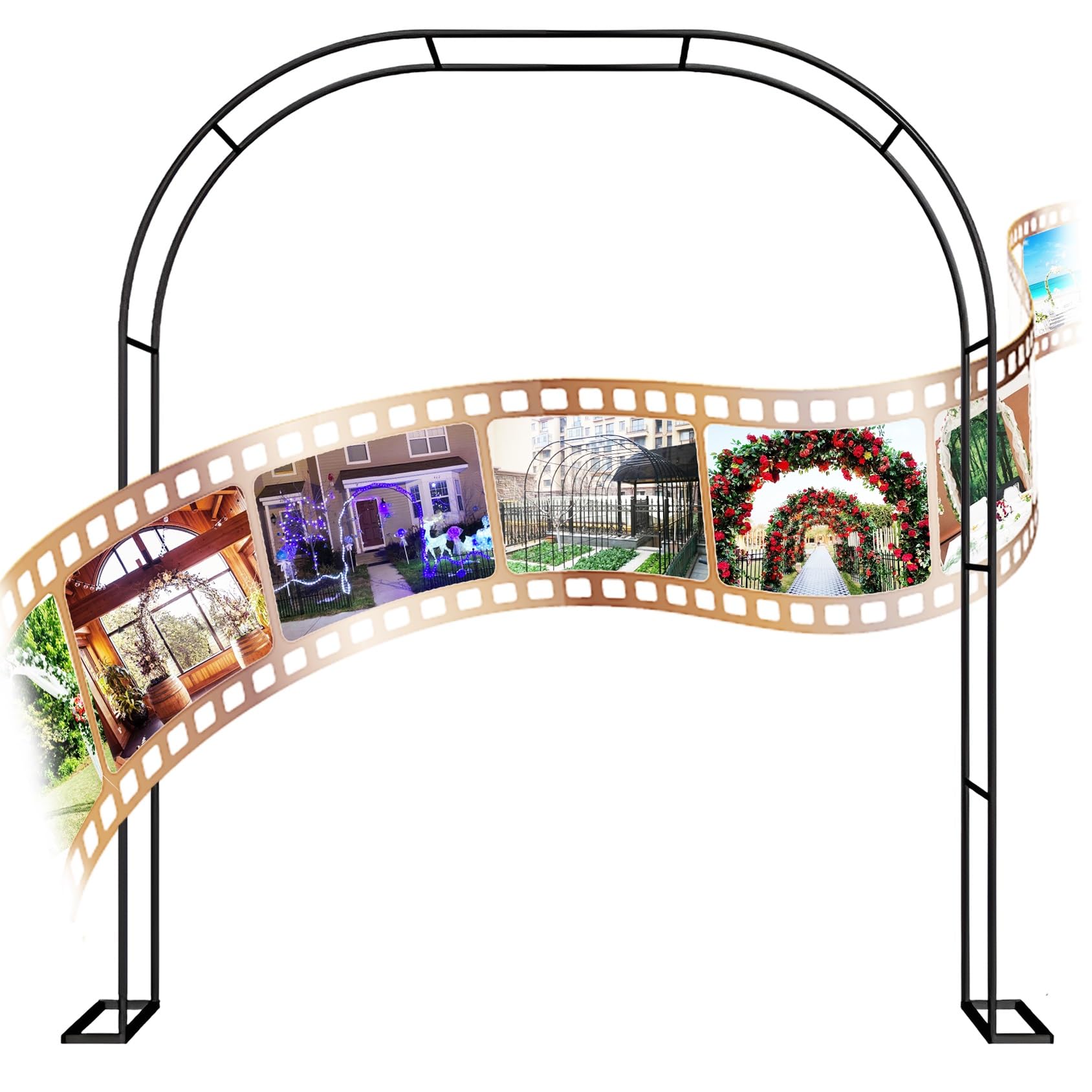 Multi-Size Heavy Duty Metal Garden Arbor Rose Garden Arch For Wedding Decoration Perfect For A Great Entrance To Your Garden, Patio Or Walkway(Color:Black,Size:3.5m*2.2m*40cm)