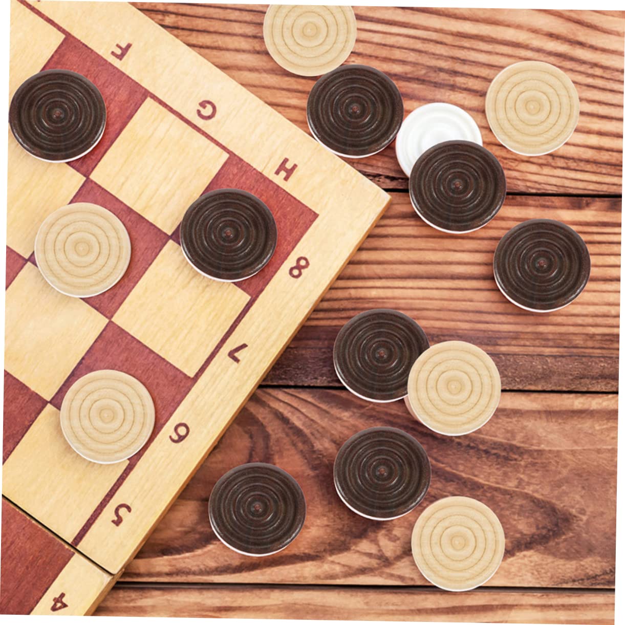 VICASKY 24pcs Round Wooden Chess Pieces for Educational Game Pieces Large Checkers Set for Boys and Girls Adults